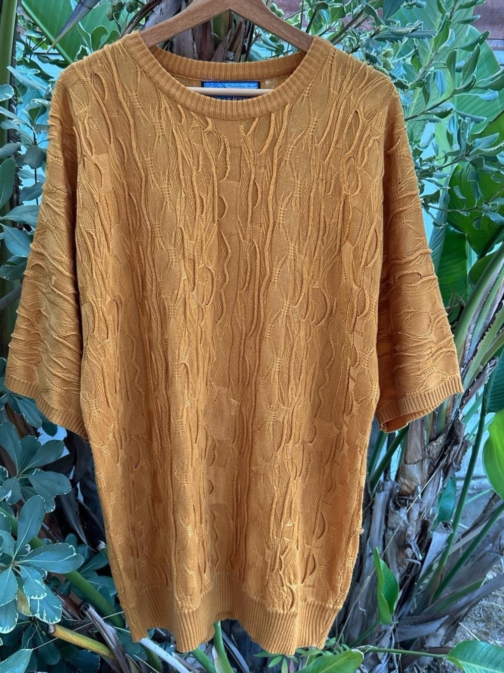 Vintage 90s Clench Jeans Short Sleeve Cable Knit Sweater Men’s XXL Mustard
